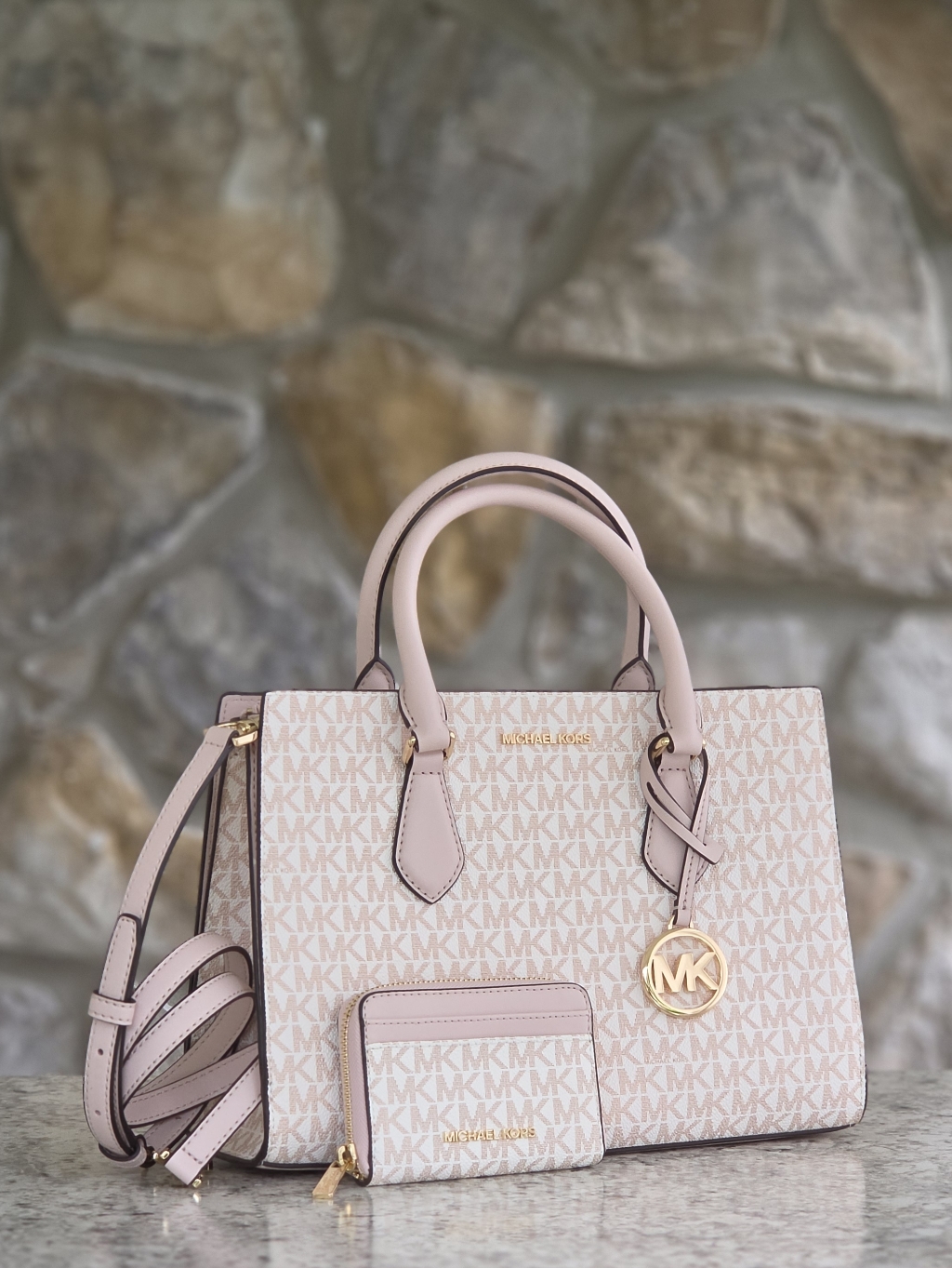Michael Kors Sheila Logo Medium Satchel Pink Set